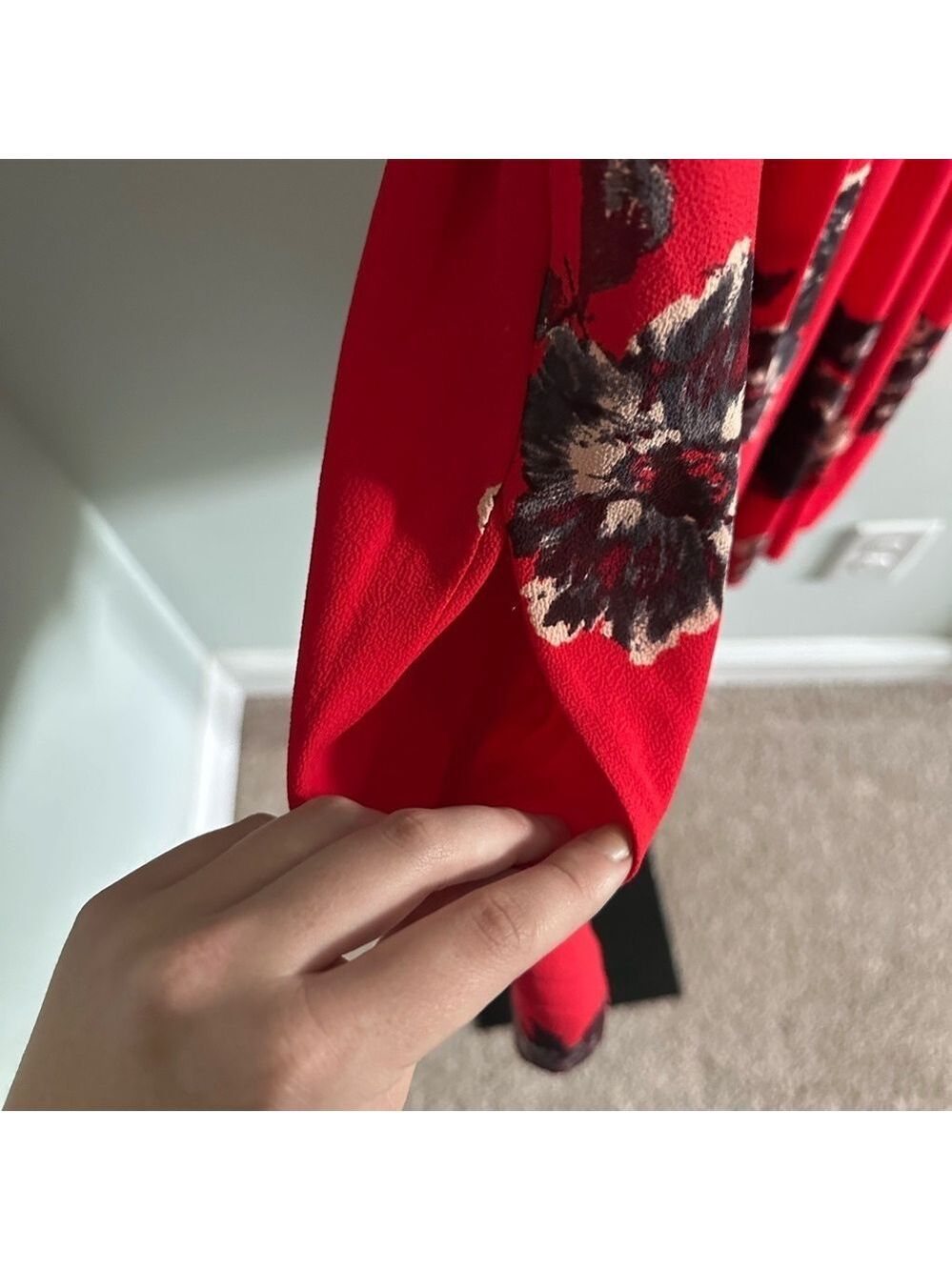 FREE PEOPLE- Cherry Red Floral Mini Dress-Size 2 Flutterby style-EUC - Picture 8 of 12